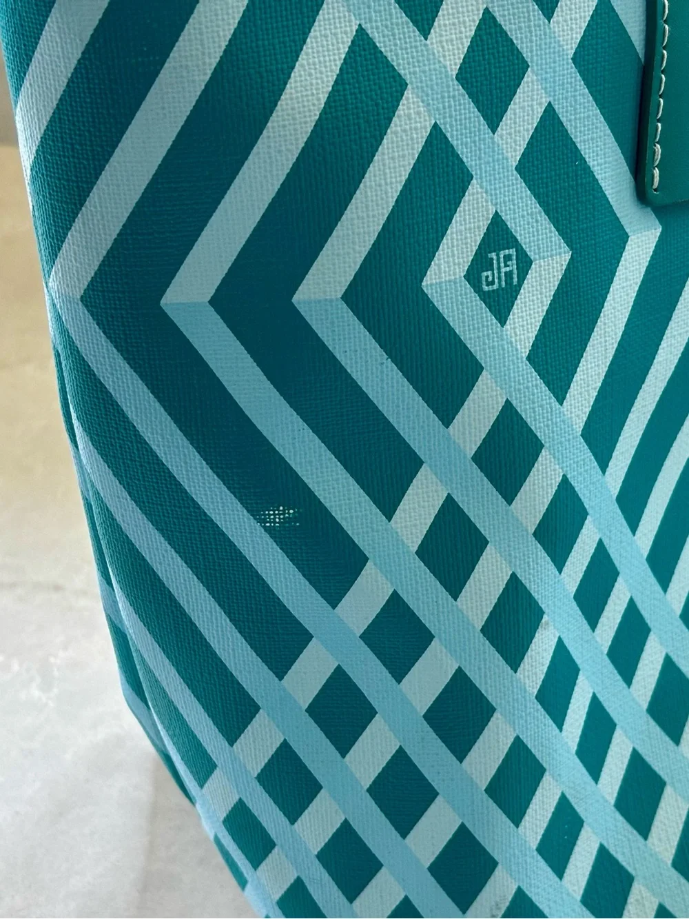 Jonathan Adler Teal Geometric Print Zip Top Tote Shoulder Bag